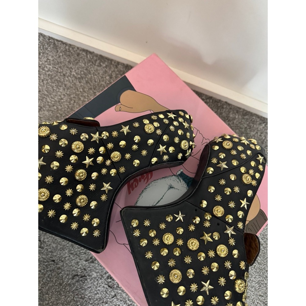 Jeffrey Campbell Studded Platform Heels Black Gold Size 7 - Picture 9 of 12